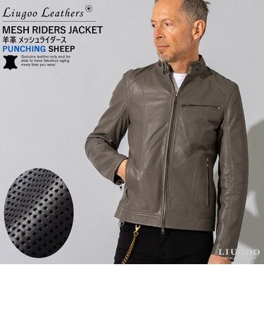 Liugoo Leathers 本革 メッシュレザー シングルライダースジャケット SRS15A