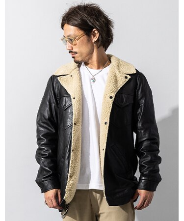 Liugoo Leathers 本革 総ボア レザーランチコート メンズ COT25A