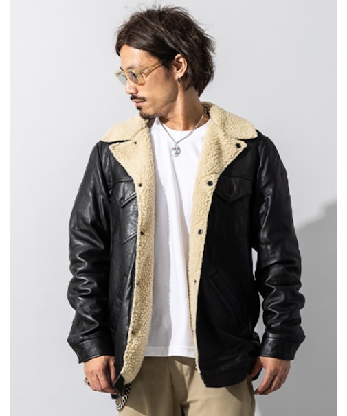 Liugoo Leathers 本革 総ボア レザーランチコート メンズ COT25A