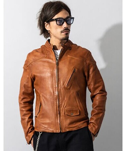 Liugoo Leathers 本革 フルベジ ビンテージ仕上げ シングルライダース SRS25A