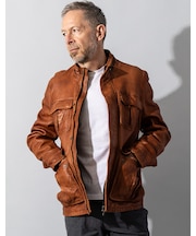 Liugoo Leathers 本革 フルベジ ビンテージ仕上げ M-65タイプ SFJ24B