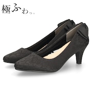 結婚式 パンプス 疲れない 太ヒール 靴 バックリボン 6センチヒール ベージュ ゴールド シルバー ブラック 黒 お呼ばれ 極ふわっ 18161