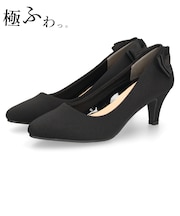 結婚式 パンプス 疲れない 太ヒール 靴 バックリボン 6センチヒール ベージュ ゴールド シルバー ブラック 黒 お呼ばれ 極ふわっ 18161