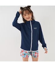 RUSTYキッズ/ラスティキッズ ラッシュガード | UPF50+/接触冷感/フード無し/指穴付き/袖プリント/ハイネック
