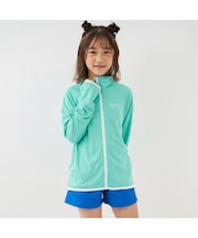 RUSTYキッズ/ラスティキッズ ラッシュガード | UPF50+/接触冷感/フード無し/指穴付き/袖プリント/ハイネック