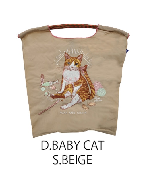 【Ball＆Chain/ボールアンドチェーン】D.BABY CAT(M) 刺繍エコバッグ