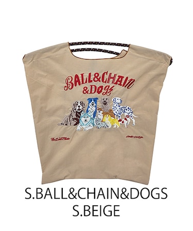 【Ball&Chain/ボールアンドチェーン】S.BALL&CHAIN&DOGS (M) 刺繍エコバッグ