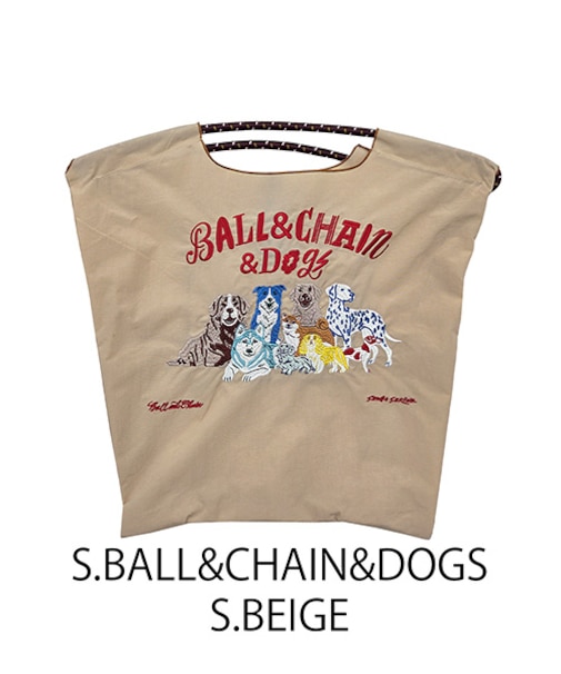 【Ball&Chain/ボールアンドチェーン】S.BALL&CHAIN&DOGS (M) 刺繍エコバッグ