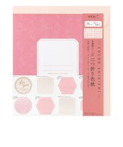 ミドリ(MIDORI) カラー色紙二つ折り(寄せ書きシール、封筒付) 半透明 ピンク 33282
