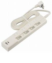 オーム電機（OHM）　4個口節電タップ　雷ガード　PD対応Type-C/Type-Aポート付き　2m　HS-TPKU42PD23-W　ホワイト