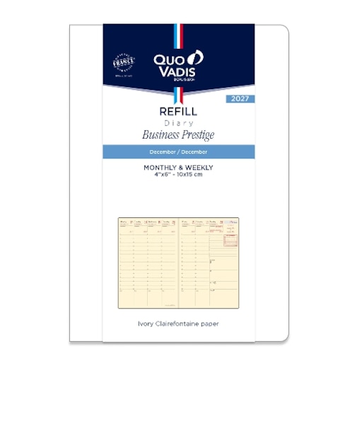 【2026年12月始まり】　クオバディス（QUO　VADIS）　ビジネスプレステージ　レフィル　A6変型　ウィークリーバーチカル　ゴールドエッジ　月曜始まり