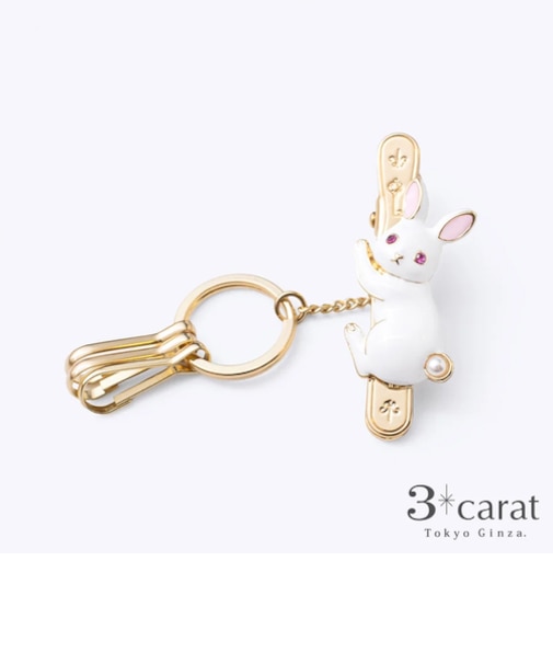 スリーカラット（3carat）　バッグキークリップ　CL-197WHT　しがみつきウサギ　ホワイト