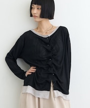 【新色登場/ ドット柄あり】フロントタックレイヤードライクメランジリブカーデ