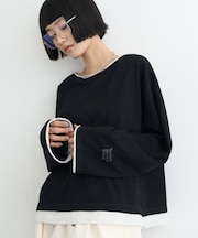 【接触冷感/ドット柄あり】フェイクレイヤードシアースラブ刺繍オーバーTee