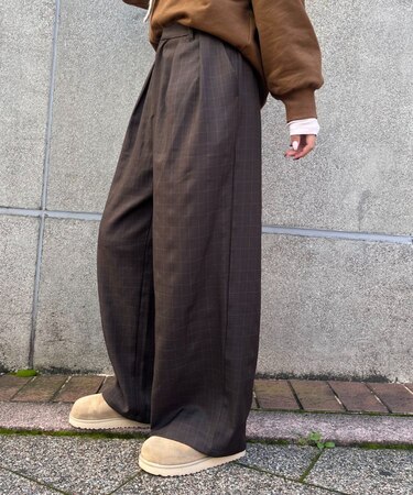 【UNISEX】タックボリュームワイドスラックスパンツ/サイドラインスラックス