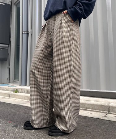 【UNISEX】タックボリュームワイドスラックスパンツ/サイドラインスラックス