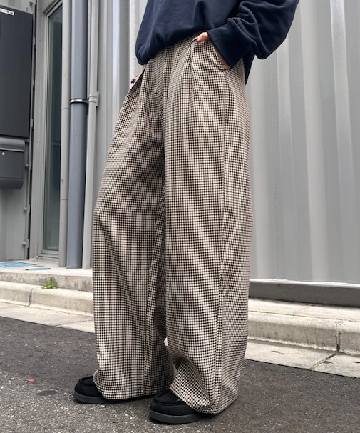 【UNISEX】タックボリュームワイドスラックスパンツ/サイドラインスラックス