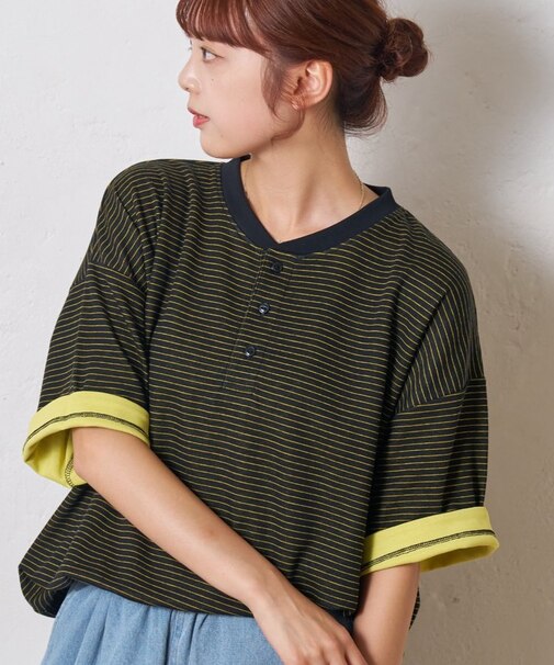 【UNISEX】ボーダー配色ヘンリーTee
