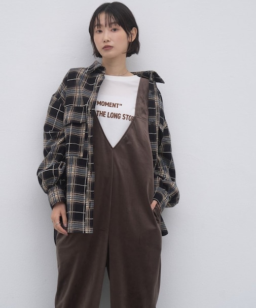 ∴【2サイズ展開/前後2WAY】マットベロア裾ドロストサロペ