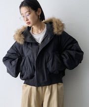 【etsinta】キルティング切替ファーフーディー