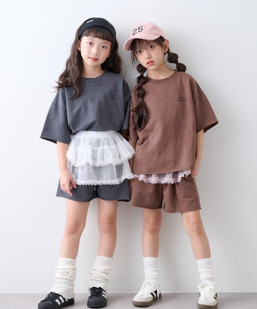 【KIDS】ピグメント加工バックロゴ5分袖セットアップ