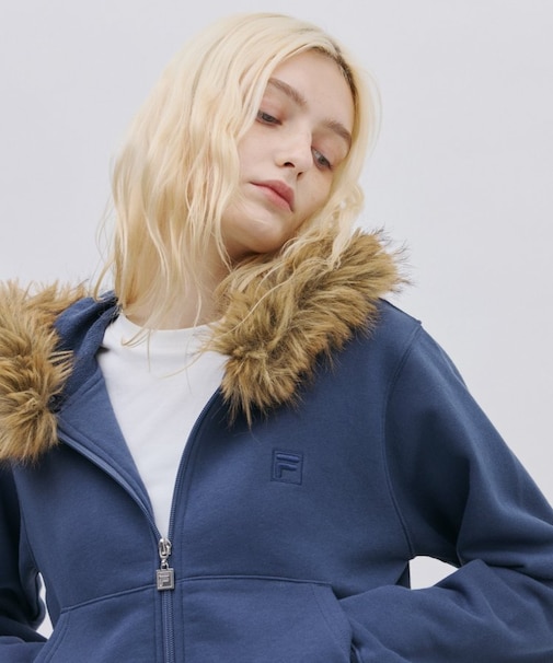 【 FILA 別注 】裏毛ファーフードジップパーカー