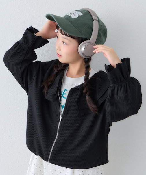 【KIDS】前後2WAYラッフルフリルZIPカーデ