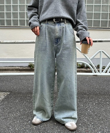 【新色追加/ユニセックス】オーバーダイタックデニムワイドパンツ