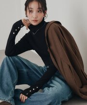 リブ袖口ボタンタートル