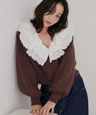 コットンレース使い衿フリルニット《WEB限定カラーあり》