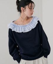 異素材フリル2WAYワンショルスウェット