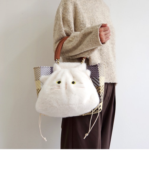 【WOVEN /ウーヴン】 エコファー ねこ フェイス 2WAY BAG 猫巾着 バッグ
