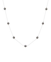 ネックレス レディース あこや真珠 染め 黒 パール 5.0～6.0mm PT900 K18 ステーションネックレス ララクリスティー