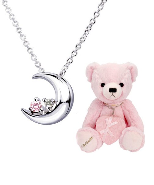 【選べる12誕生石xテディベア(ピンクカラー)】ネックレス レディース シルバー ダイヤモンド 12誕生石 ( 1・2・3・4・5・6・7・8・9・10・11・12月) ムーン セット 誕生日 プレゼント シアーズ