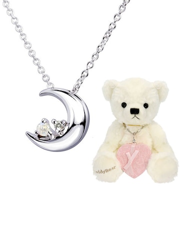 【選べる12誕生石xテディベア(パールホワイトカラー)】ネックレス レディース シルバー ダイヤモンド 12誕生石 ( 1・2・3・4・5・6・7・8・9・10・11・12月) ムーン セット 誕生日 プレゼント シアーズ
