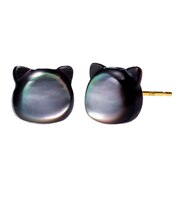 ピアス レディース K10 スタッドピアス 10金 ゴールド 白蝶貝 黒蝶貝 ネコ シェル クロネコ