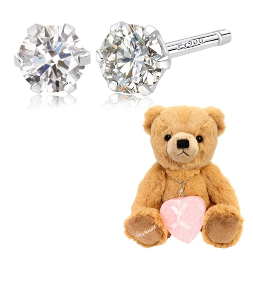 ダイヤモンド 0.1ct プラチナ ピアス テディベア 付き