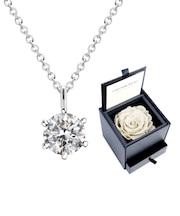 ネックレス レディース キュービックジルコニア 薔薇 一輪 ダイヤモンドローズ プリザーブドフラワー 一粒CZ ネックレス付