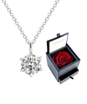 ネックレス レディース キュービックジルコニア 薔薇 一輪 ダイヤモンドローズ プリザーブドフラワー 一粒CZ ネックレス付