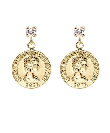 18金ピアス ゴールド K18 エリザベス コイン ダイヤモンド 計 0.08ct