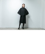 ≪デザインブラック≫ケープ&セミフレアワンピース ブラックフォーマルセット