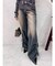 サイドギャザーリボンセミワイドデニムパンツ
