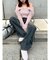 サイドギャザーリボンセミワイドデニムパンツ