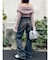 サイドギャザーリボンセミワイドデニムパンツ