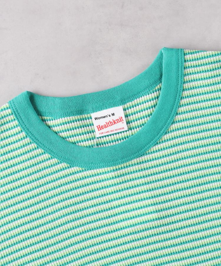 Healthknit(ヘルスニット)【レディース】ボーダーワッフルＴシャツ