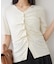 【WEB限定】ドット＆無地フロントシャーリング5分袖トップス