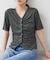 【WEB限定】ドット＆無地フロントシャーリング5分袖トップス