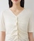 【WEB限定】ドット＆無地フロントシャーリング5分袖トップス