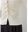 【WEB限定】ドット＆無地フロントシャーリング5分袖トップス