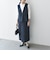 〈洗濯機可能〉ダブルクロス Vネック ペプラム ワンピース［NAVY BLUE］